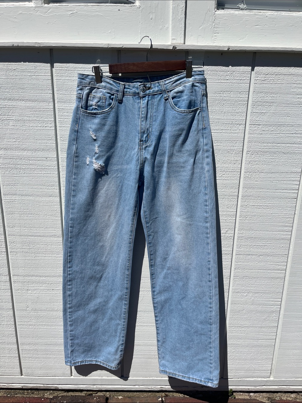 SHEIN Light Blue Denim Jeans with Gold Stitching